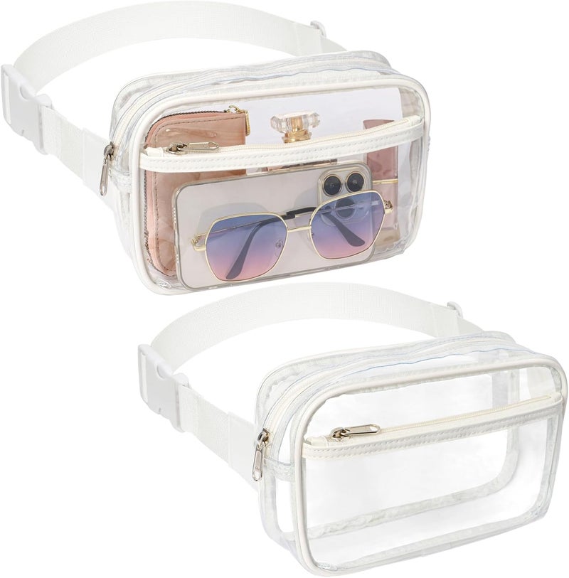 Veckle Clear Fanny Pack - Plus Size Only 35" - 51" Stadium Approved 2 Pack Crossbody Clear Belt Bag for Women Men Transparent Waist Bag for Sports Events, Concerts, White - Image 1